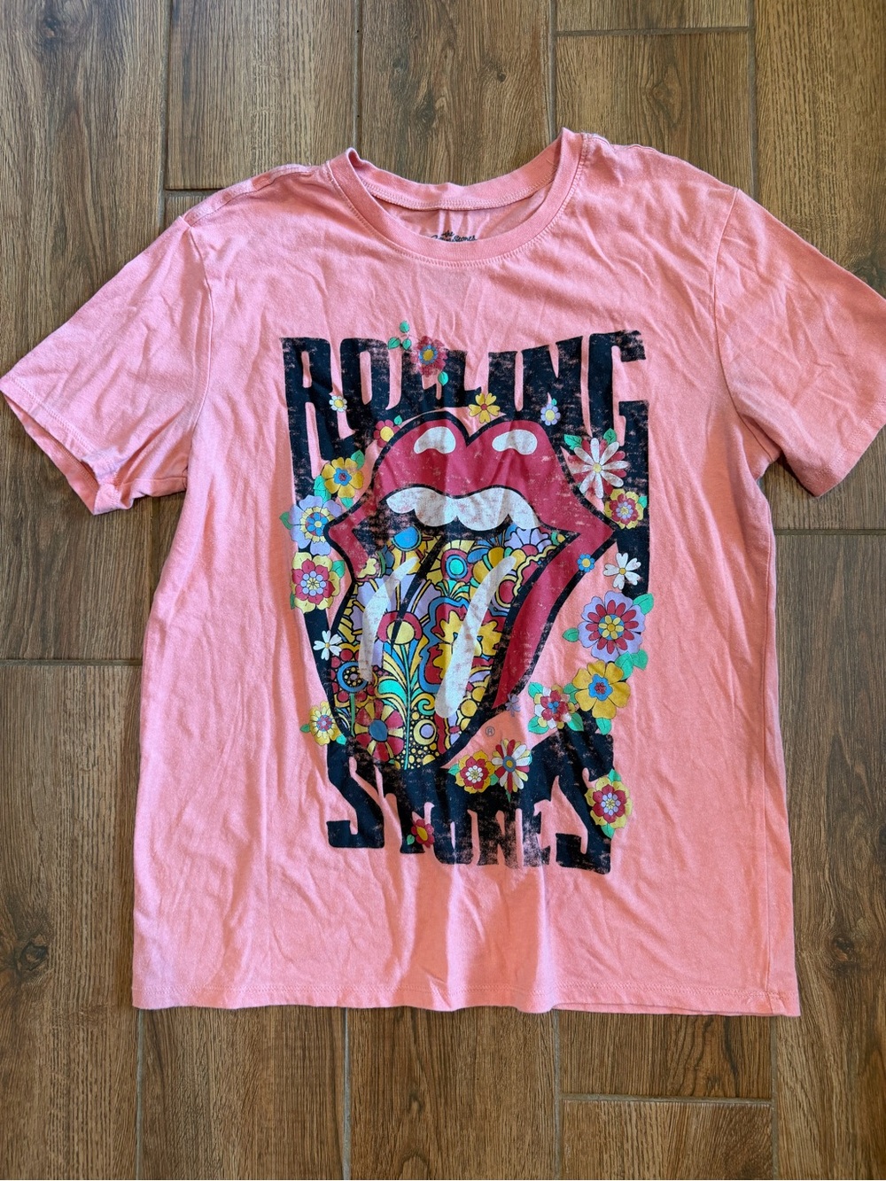 the Rolling Stones Pink Floral Tongue Logo womens Tee / small